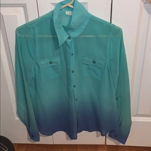 Ombré light/dark blue button down
